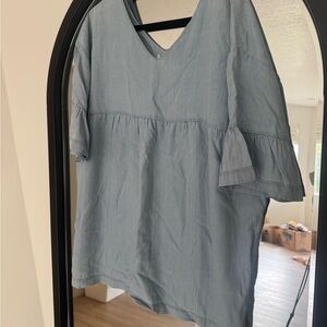 Mustard Seed Light Blue Ruffle Blouse